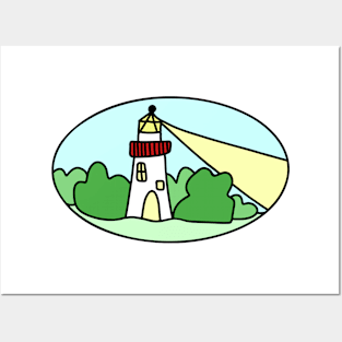 Summery Lighthouse Drawing in an Oval, Made by EndlessEmporium Posters and Art